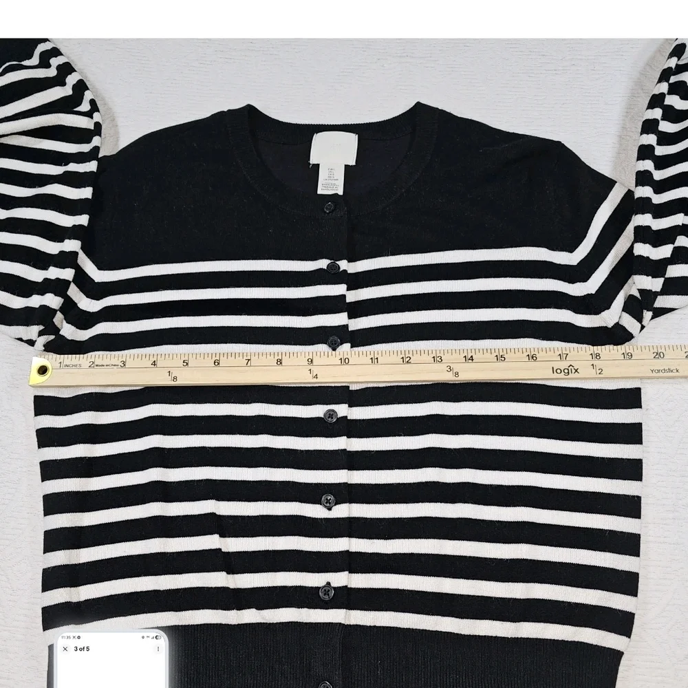 Cardigan Button Sweater Black White Stripe XL Nautical Preppy Classic Old Money - Picture 4 of 5